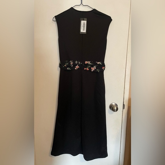 Black Midi Dress with Belt- Small - Picture 3 of 5